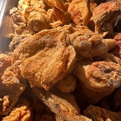 A tray of golden fried chicken